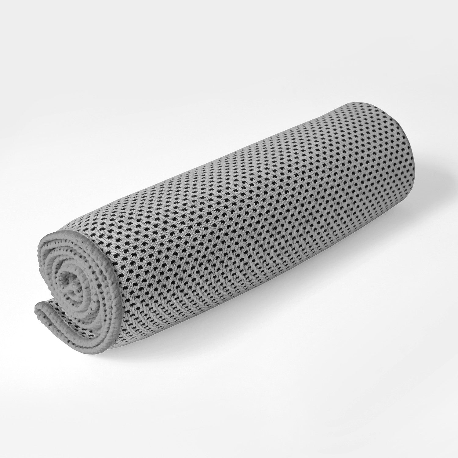 Rolled-up gray towel with black pattern on a white background. Simply Clean Active Body Cooling Towel for Sports