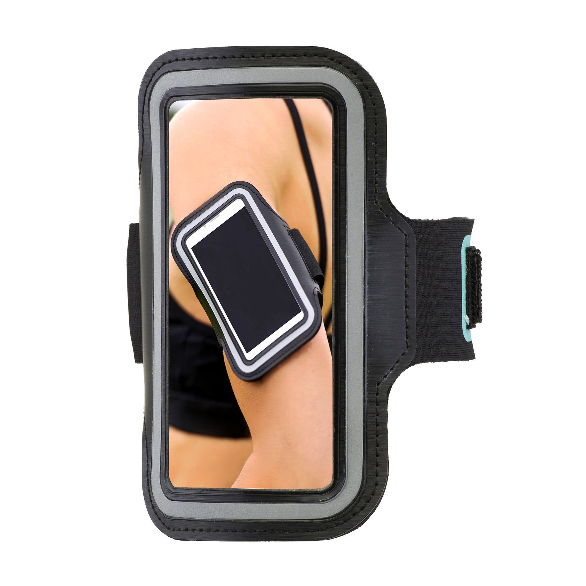 Black phone armband with a reflective surface on a white background. Simply Clean Active Armband